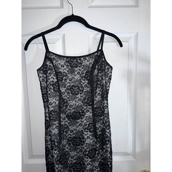 HUGO BUSCATI Collection Black Overlay Lace Satin Sleeveless Open Back - Picture 3 of 12